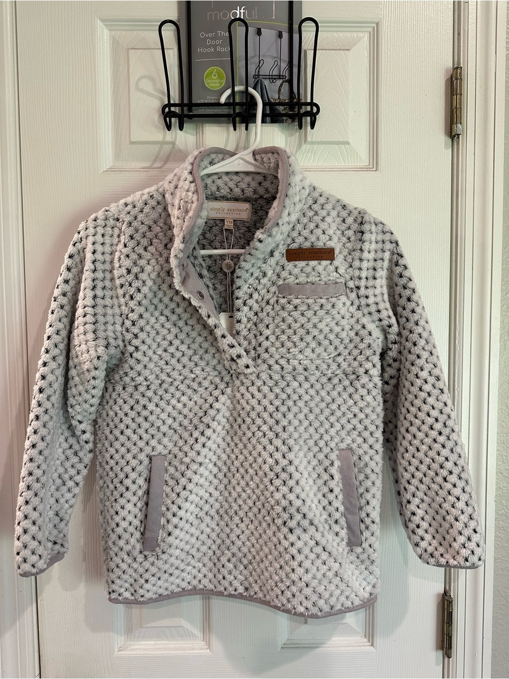 Simply Southern Light Gray Textured Sherpa Pullover Jacket